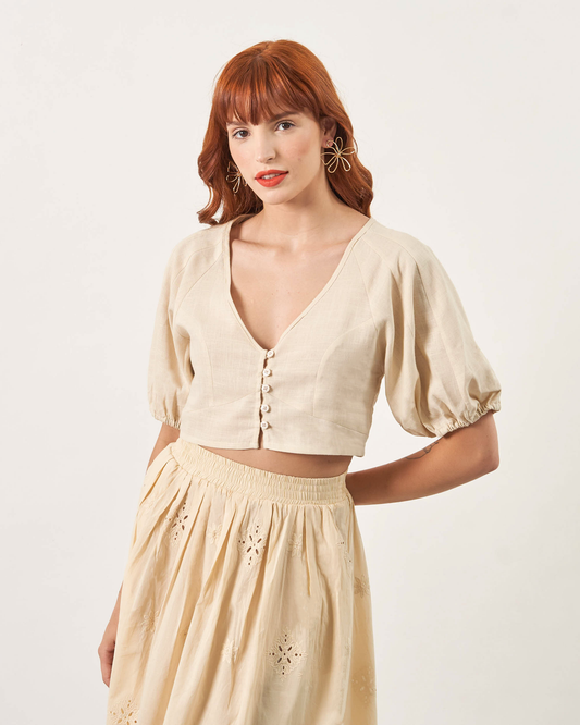 Blusa Manga Recortes BEGE