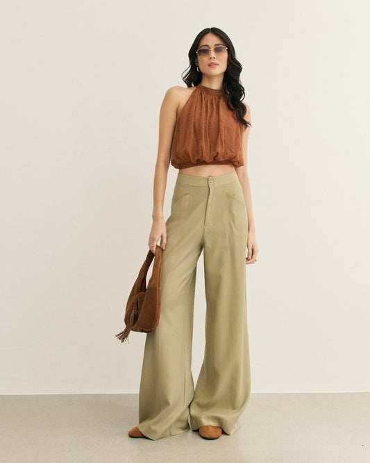 BLUSA FRENTE U GOLA ALTA AMARRAÇÃO MARROM