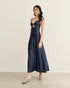 VESTIDO MIDI BUSTO VAZADO AMARRAÇÃO COSTAS AZUL