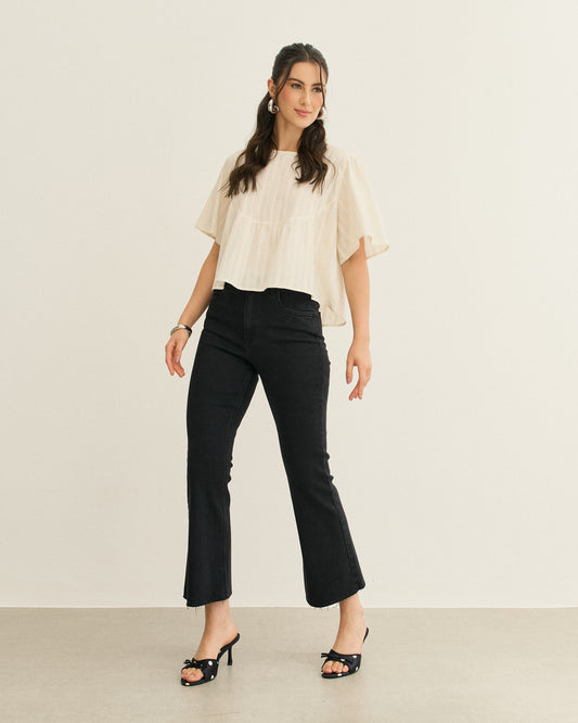 BLUSA MANGAS RECORTE IMPÉRIO OFF WHITE