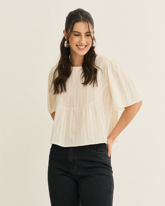 BLUSA MANGAS RECORTE IMPÉRIO OFF WHITE