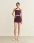 SHORTS SAIA CURTO RISCA DE GIZ ALBERGINE (UVA)