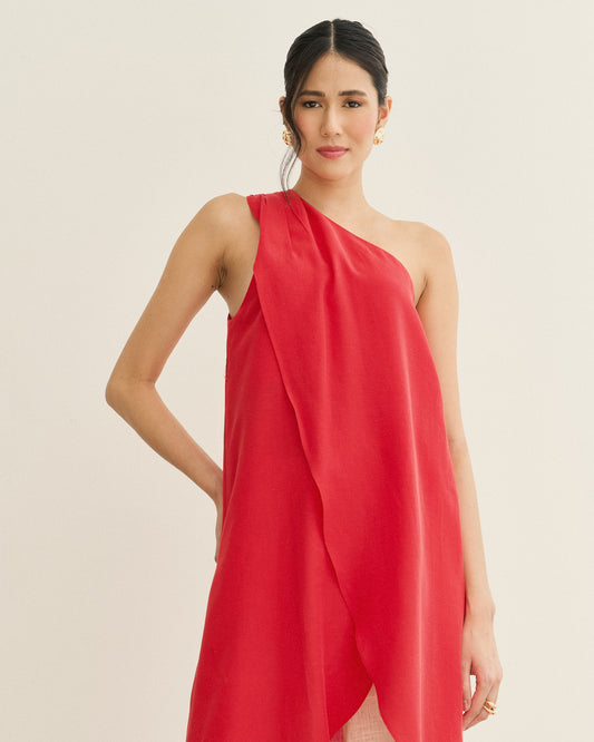 BLUSA  ALONGADA TÚNICA OMBRO SÓ HIBISCO (VERMELHO)