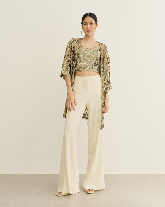 BLUSA KIMONO ALONGADO RENDA PAETÊ LOURO (VERDE)