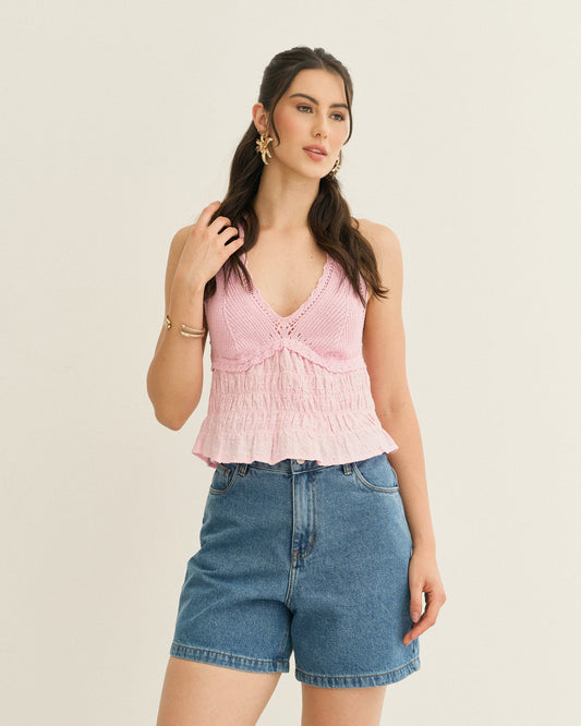 REGATA BLUSA TRICOT COM LASTEX ROSA