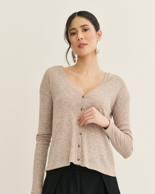 BLUSA CARDIGAN DECOTE V BEGE