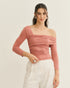 BLUSA MANGA LONGA DECOTE ASSIMÉTRICO ROSA QUEIMADO