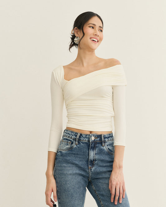 BLUSA MANGA LONGA DECOTE ASSIMÉTRICO PALHA (NATURAL)