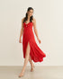 VESTIDO COM AMARRAÇÃO BARRA ASSIMÉTRICA VERMELHO RADIANTE