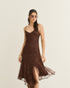 VESTIDO MIDI RENDA ALCINHA ASSIMÉTRICO EXPRESSO (MARROM)