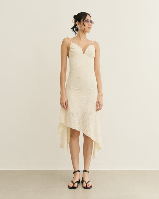 VESTIDO MIDI DECOTE MEIA TAÇA CRUDE (CRU)