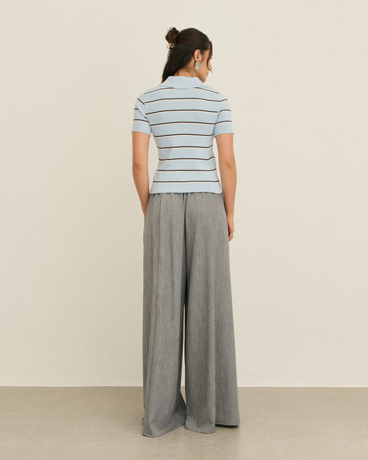 CALÇA PANTALONA RECORTES CÓS ELASTICO CINZA COM LISTRA BRILHO