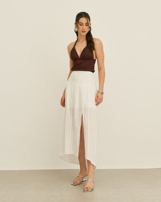 SAIA LONGA LAISE COM FENDA OFF WHITE