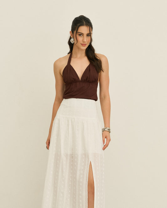 SAIA LONGA LAISE COM FENDA OFF WHITE
