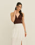 BLUSA MALHA FRENTE ÚNICA DECOTE V POUDRE DE CACAO (MARROM)