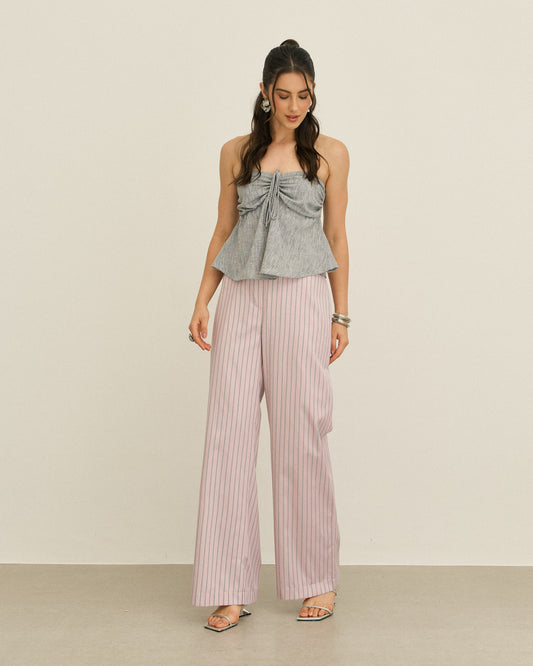 CALÇA LISTRADA COM ELÁSTICO NA CINTURA ADOBE ROSE
