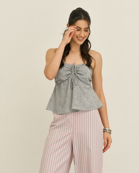 BLUSA FRANZIDA FRENTE ÚNICA AMARRAÇÃO PRETO