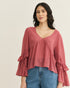 BLUSA MANGA BABADOS ROSA QUEIMADO