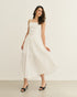 VESTIDO MIDI BORDADO RECORTE BASQUE OFF WHITE