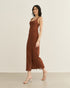 VESTIDO MIDI DE RENDA COM FENDA EBANO ( MARROM)