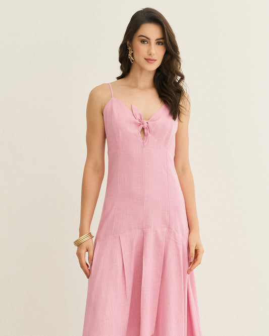 VESTIDO COM AMARRAÇÃO BARRA ASSIMÉTRICA ROSA