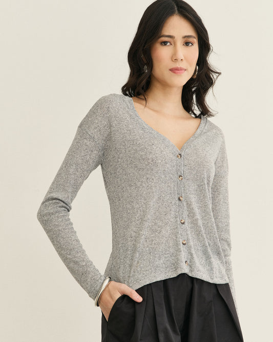 BLUSA CARDIGAN DECOTE V MESCLA (CINZA)