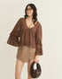 BLUSA MANGA BABADOS MARROM ESCURO