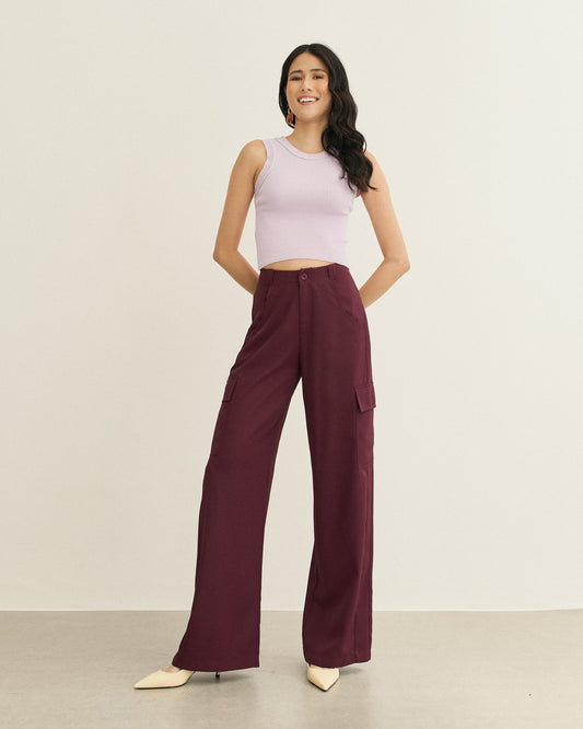 CALÇA RETA BOLSOS LATERAIS WINE (VINHO)