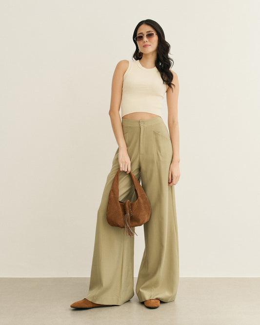 CALÇA PANTALONA BOLSOS LATERAIS CANA (VERDE)