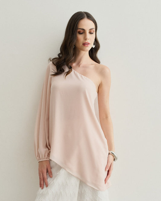 BLUSA ASSIMÉTRICA DE UM OMBRO SÓ ROSA