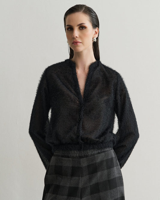 BLUSA CARDIGAN COM PELINHOS PRETO