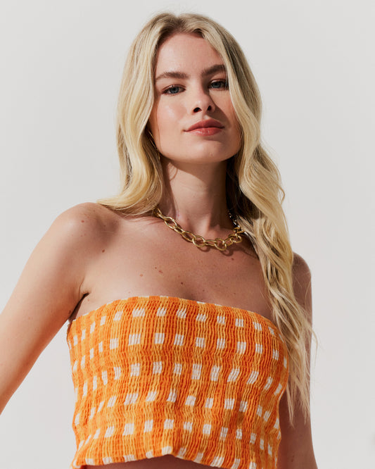TOP XADREZ SEM ALÇA LARANJA