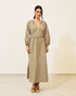Vestido Longo Manga Bufante Cinto BEGE