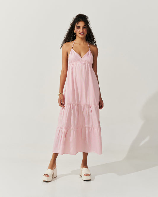 Vestido Longo Decote V Rosa UNICA