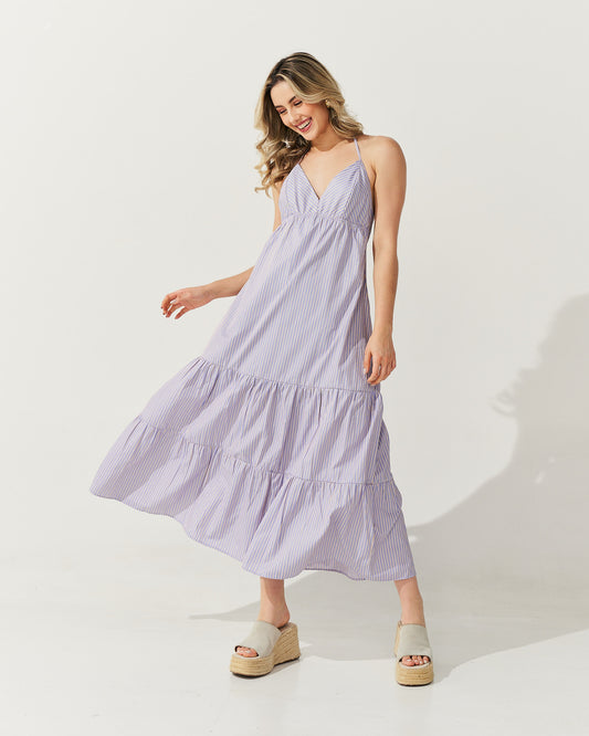 VESTIDO LONGO DECOTE V AZUL BALTICO