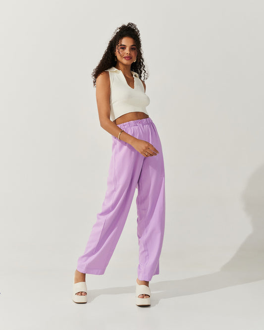 Calça Wide LWg com Elástico Cintura Lilás UNICA