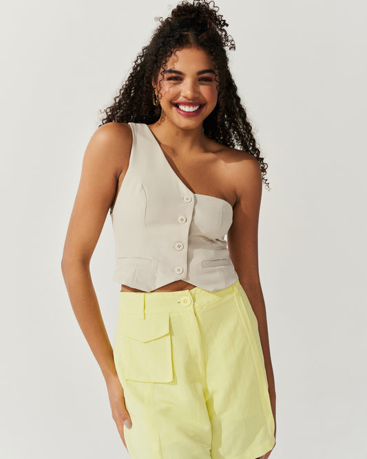 Blusa Colete Nula manga Só BEGE