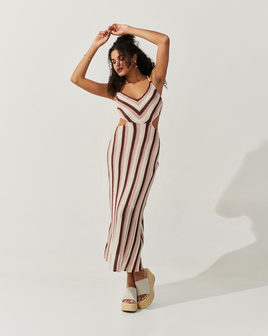 Vestido Tricot Midi Recortes BEGE