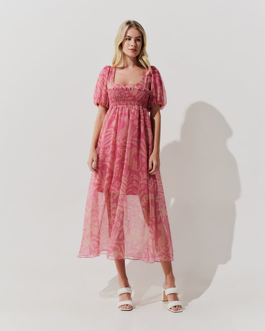 Vestido Manga Bufante Estampado ROSA