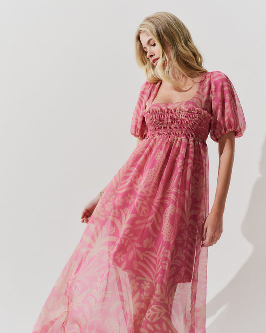 Vestido Manga Bufante Estampado ROSA