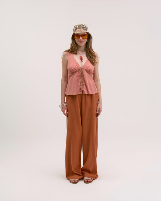 BLUSA DECOTE V COM BOTÃO FRENTE ROSA