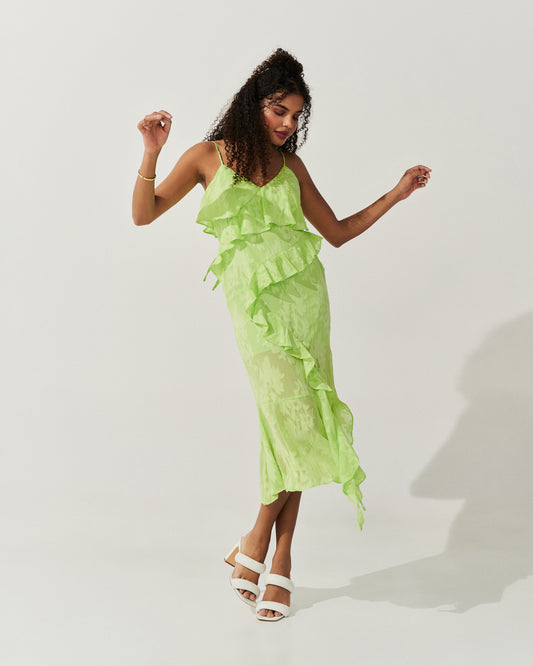 Vestido Midi babados Verde