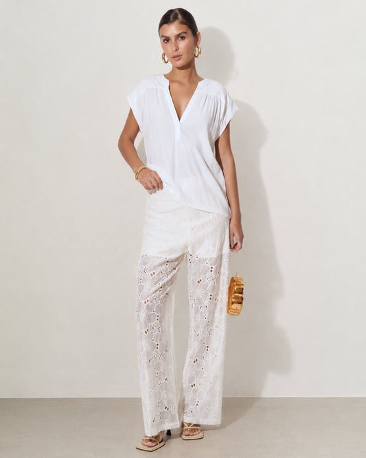 CALÇA BORDADO FLORAL OFF WHITE