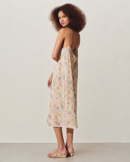 VESTIDO MIDI COSTAS DEGAGÊ BEGE