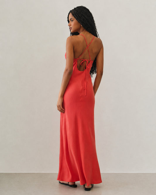 VESTIDO LONGO BUSTO PALA VERMELHO