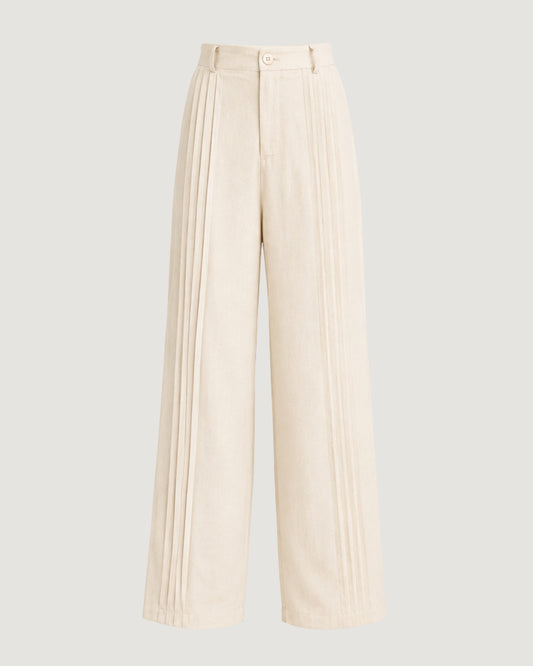 CALÇA COM PREGAS BEGE
