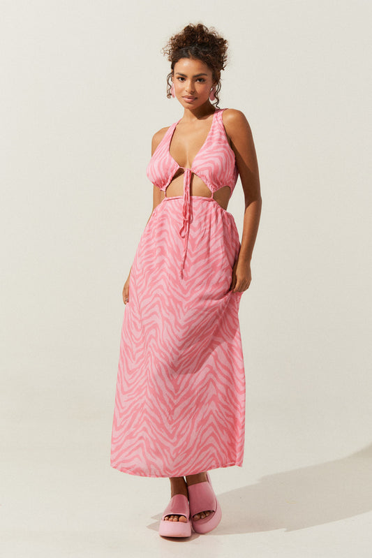 Vestido Tigrado Recorte Cintura ROSA